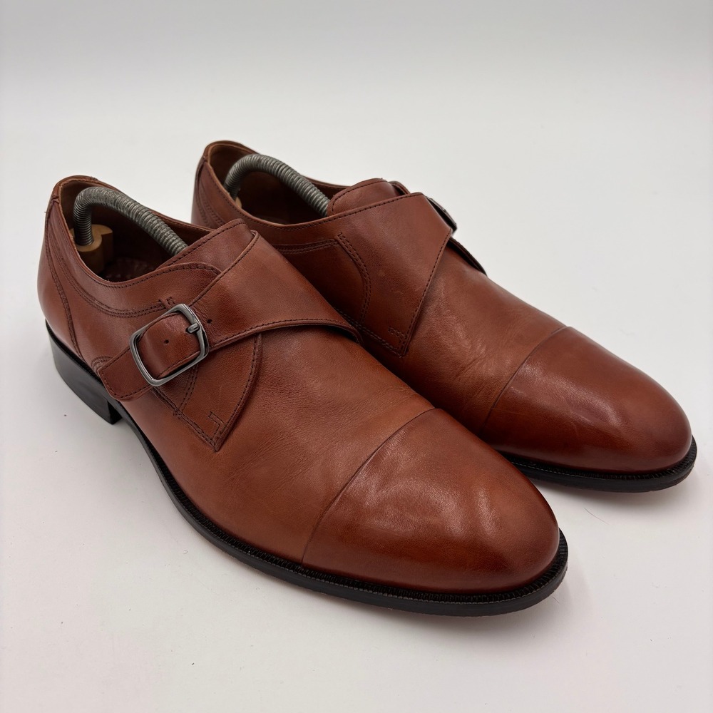Johnston & Murphy Monk Strap Shoes Mens 11.5 Tan Cap Toe Leather Buckle